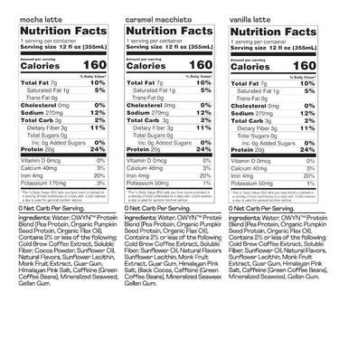 OWYN Non-Dairy Coffee Shake 20g Protein, Double Shot Three Flavor Variety, 12oz (Pack of 12)